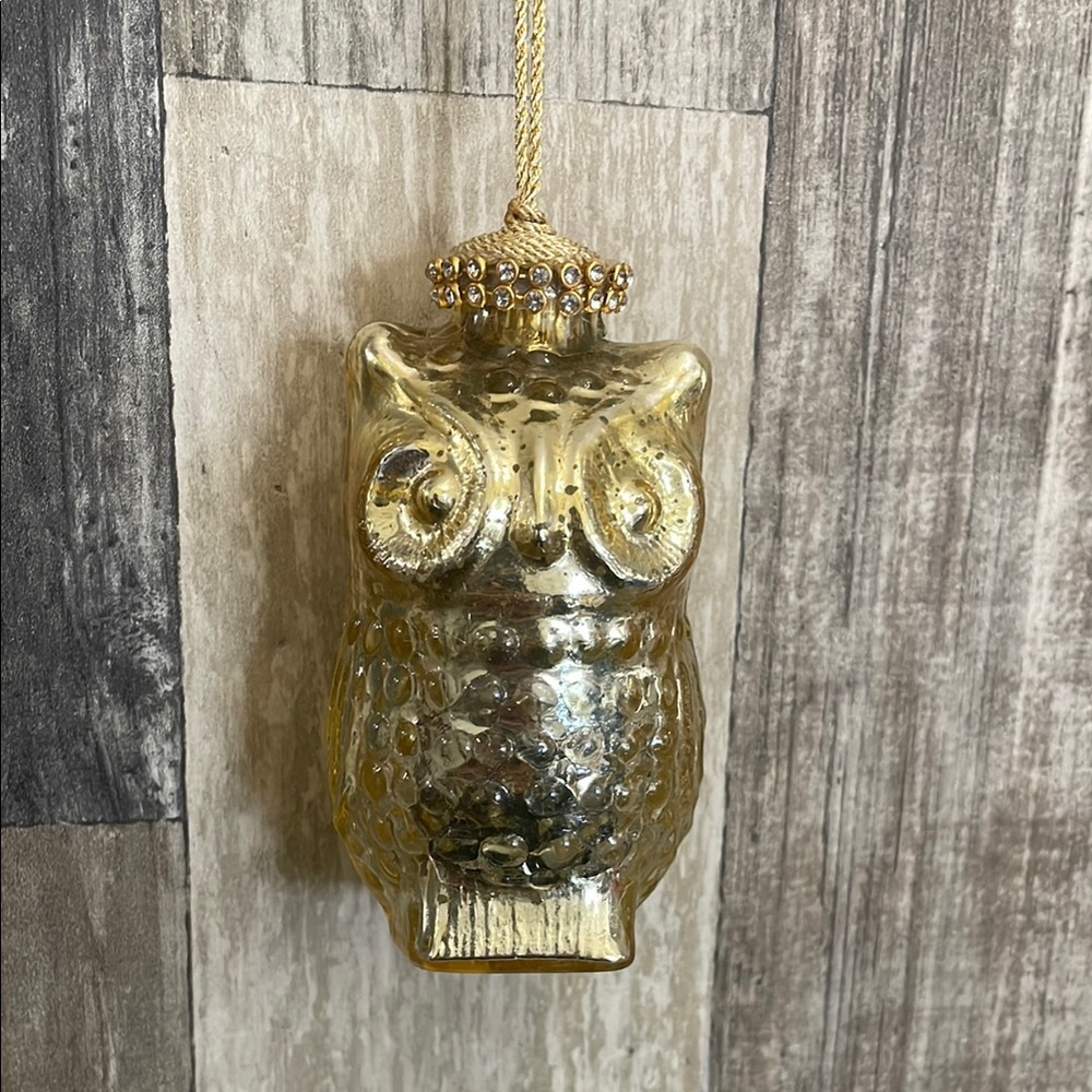 Gold‎ & rhinestones glass Owl Christmas Ornament